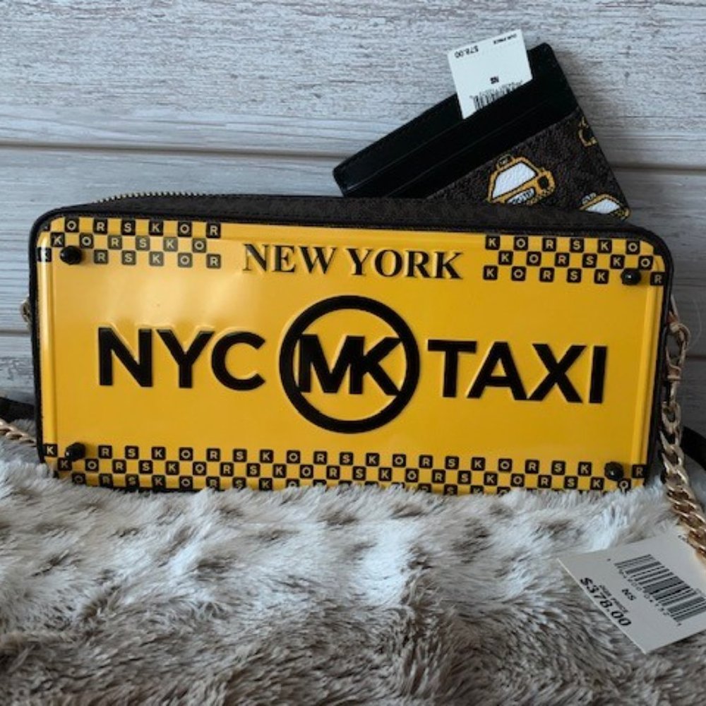 Michael Kors NYC Taxi Themed Bag/Card Case Bundle